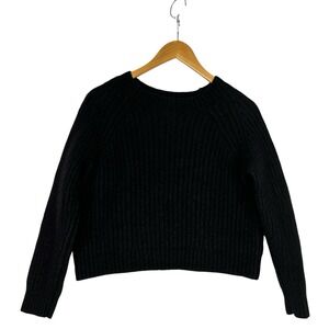 Everlane Cropped Rib Knit Sweater Black Merino Wool Alpaca Organic Cotton